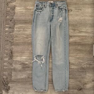 Abercrombie Mom High Rise Distressed Light Blue Jeans